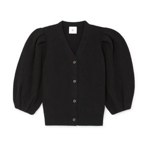 Foster Ribbed Puff-Sleeve Cardigan